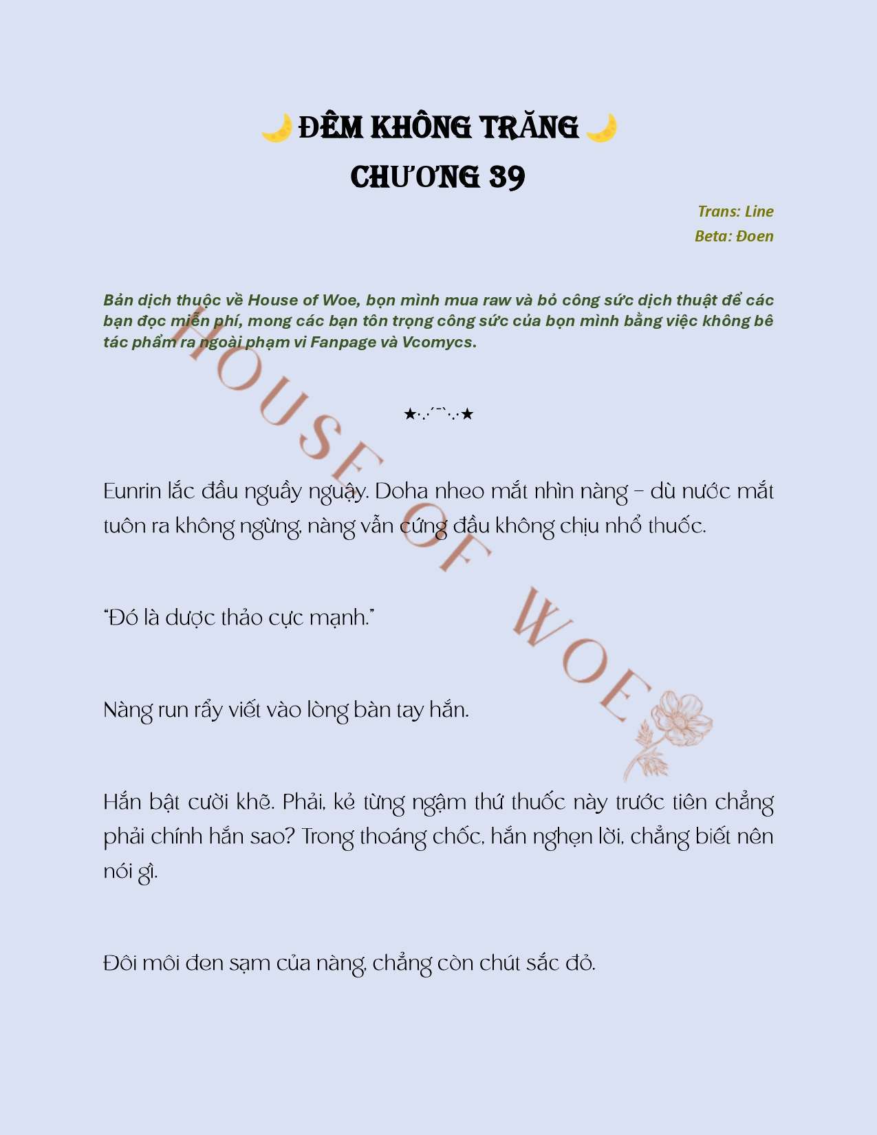 [NOVEL] ĐÊM KHÔNG TRĂNG Chap 39 - Next Chap 40