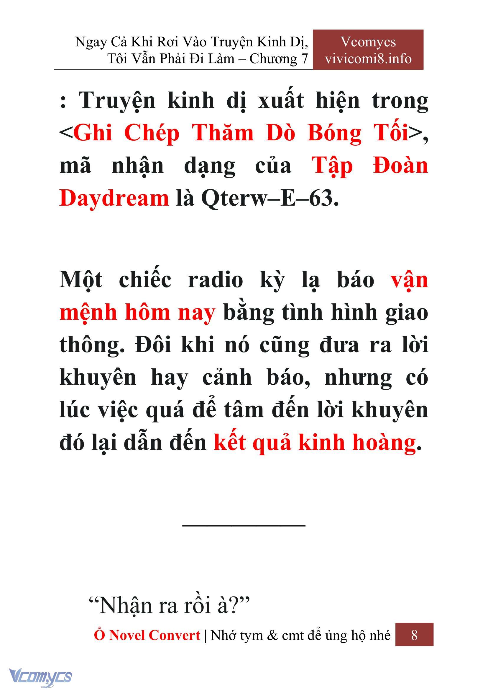[Novel] Ngay Cả Khi Rơi Vào Truyện Kinh Dị, Tôi Vẫn Phải Đi Làm Chap 7 - Next Chap 8