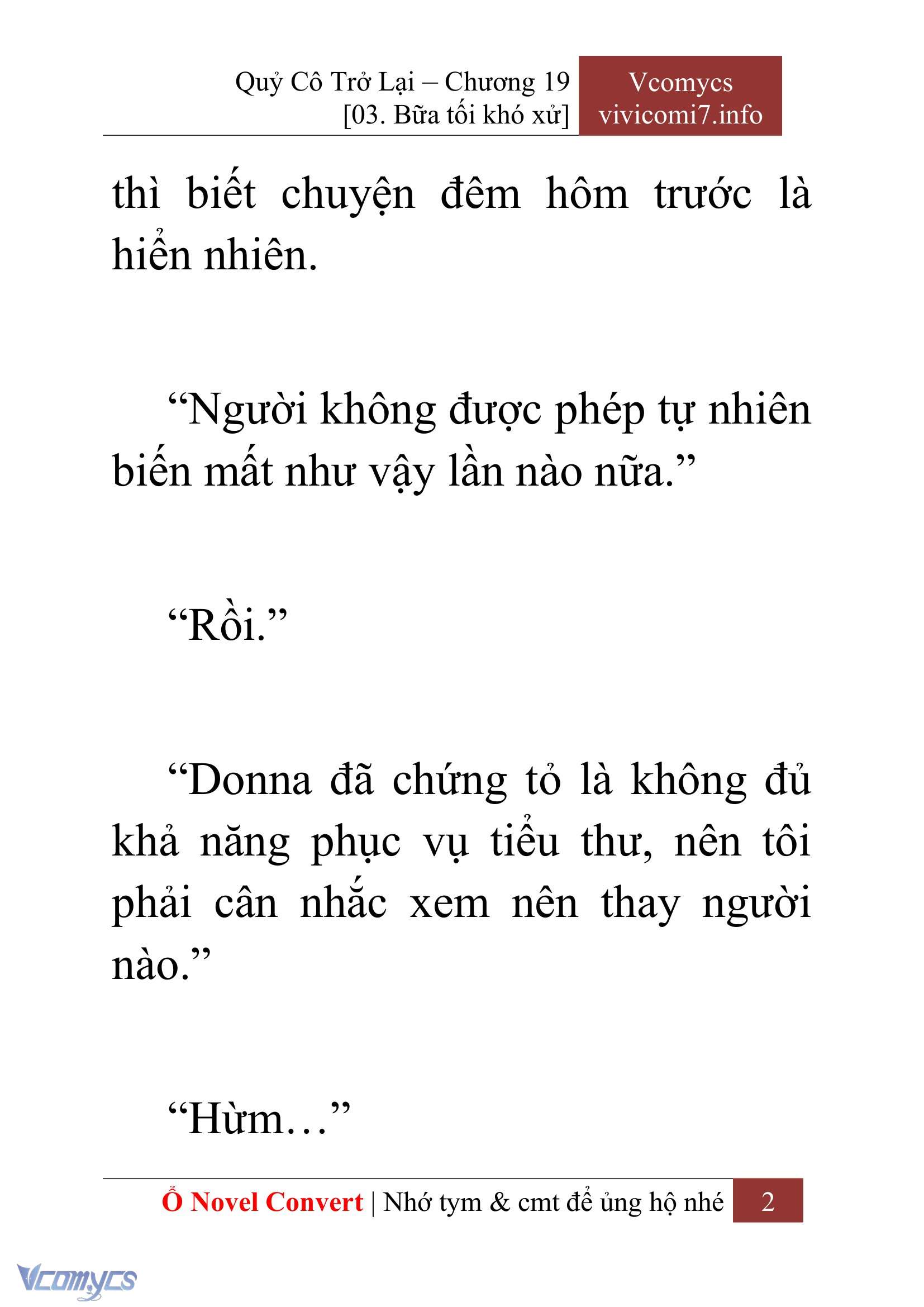 [Novel] Quý Cô Trở Lại Chap 19 - Trang 2