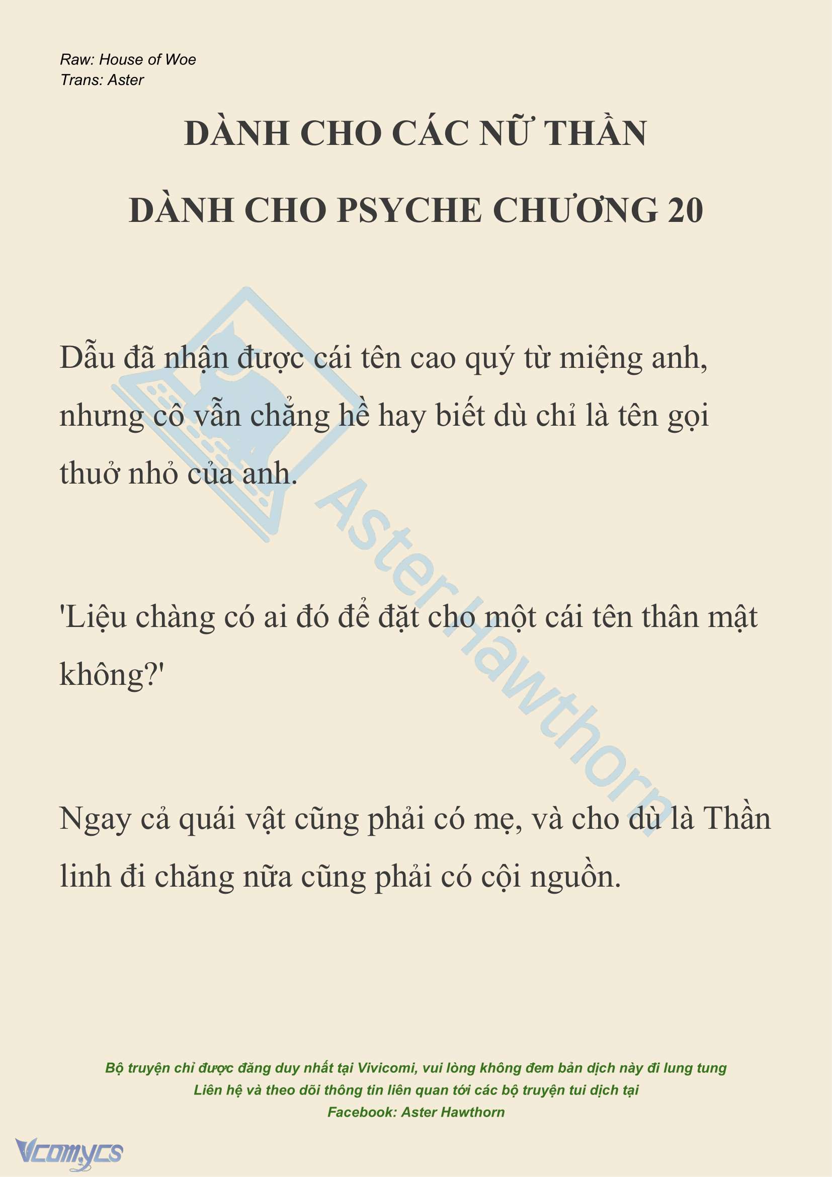 [NOVEL] Dành Cho Các Nữ Thần: Dành cho Psyche Chap 20 - Trang 2