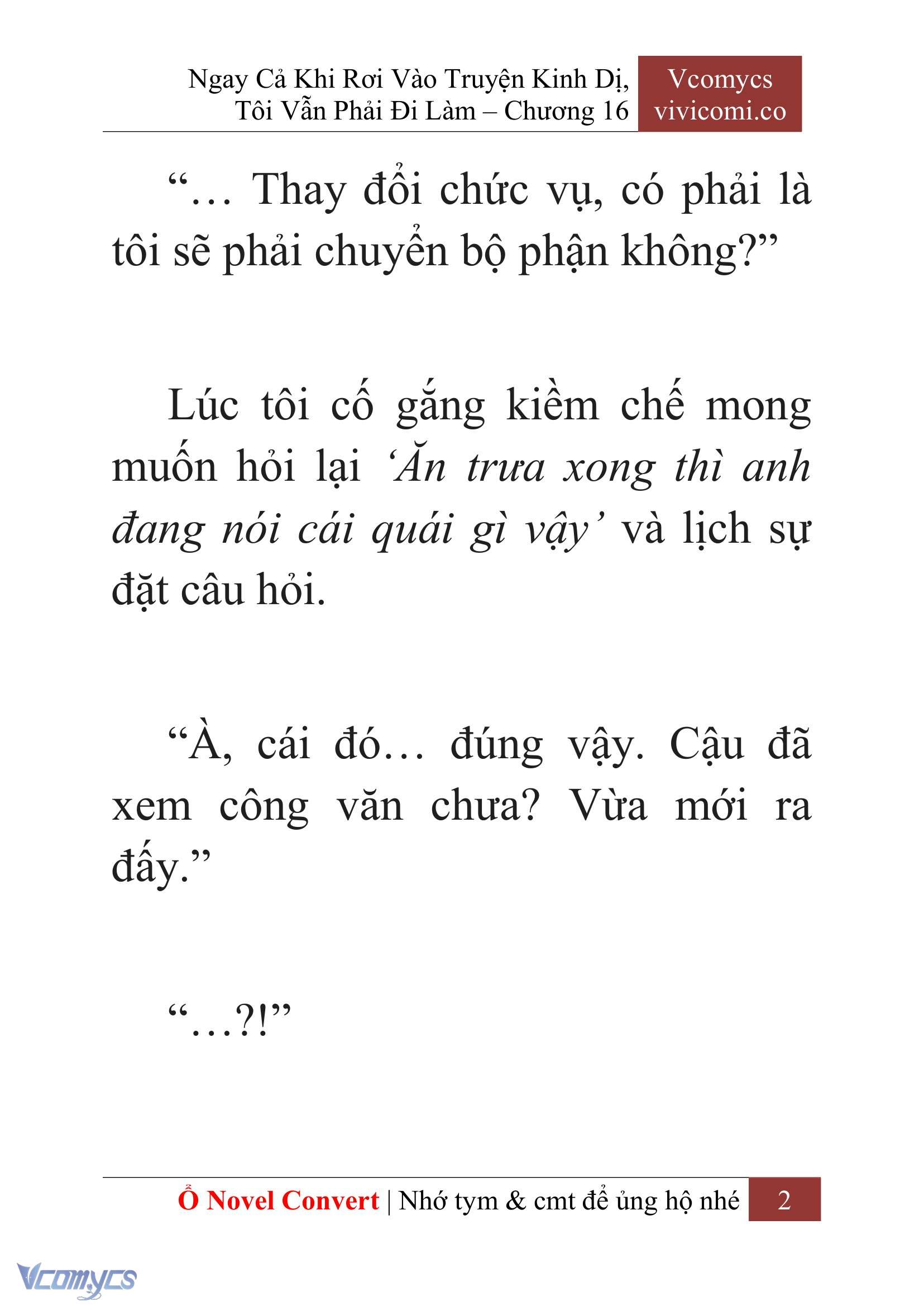 [Novel] Ngay Cả Khi Rơi Vào Truyện Kinh Dị, Tôi Vẫn Phải Đi Làm Chap 16 - Trang 2
