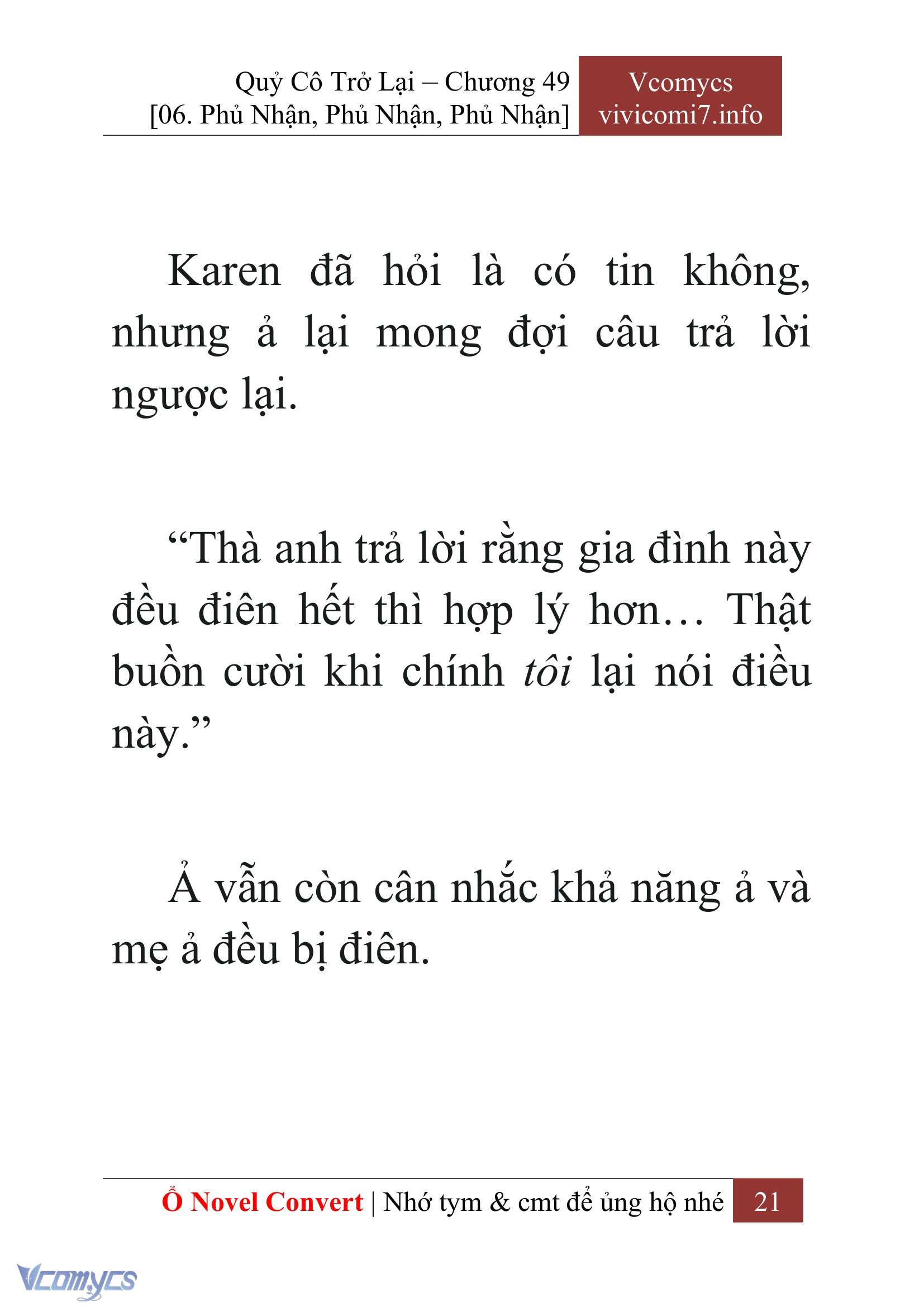 [Novel] Quý Cô Trở Lại Chap 49 - Next Chap 50