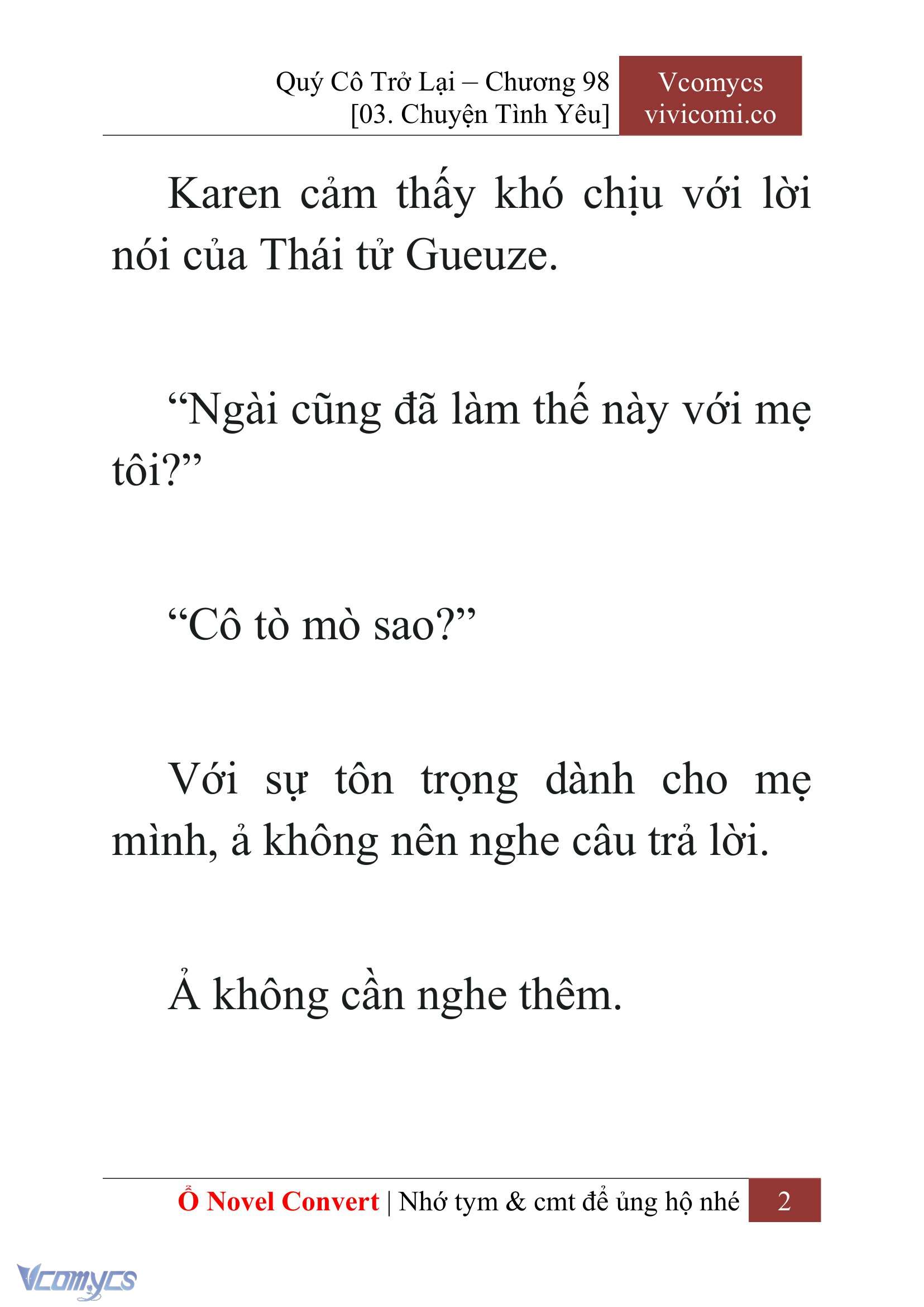 [Novel] Quý Cô Trở Lại Chap 98 - Trang 2