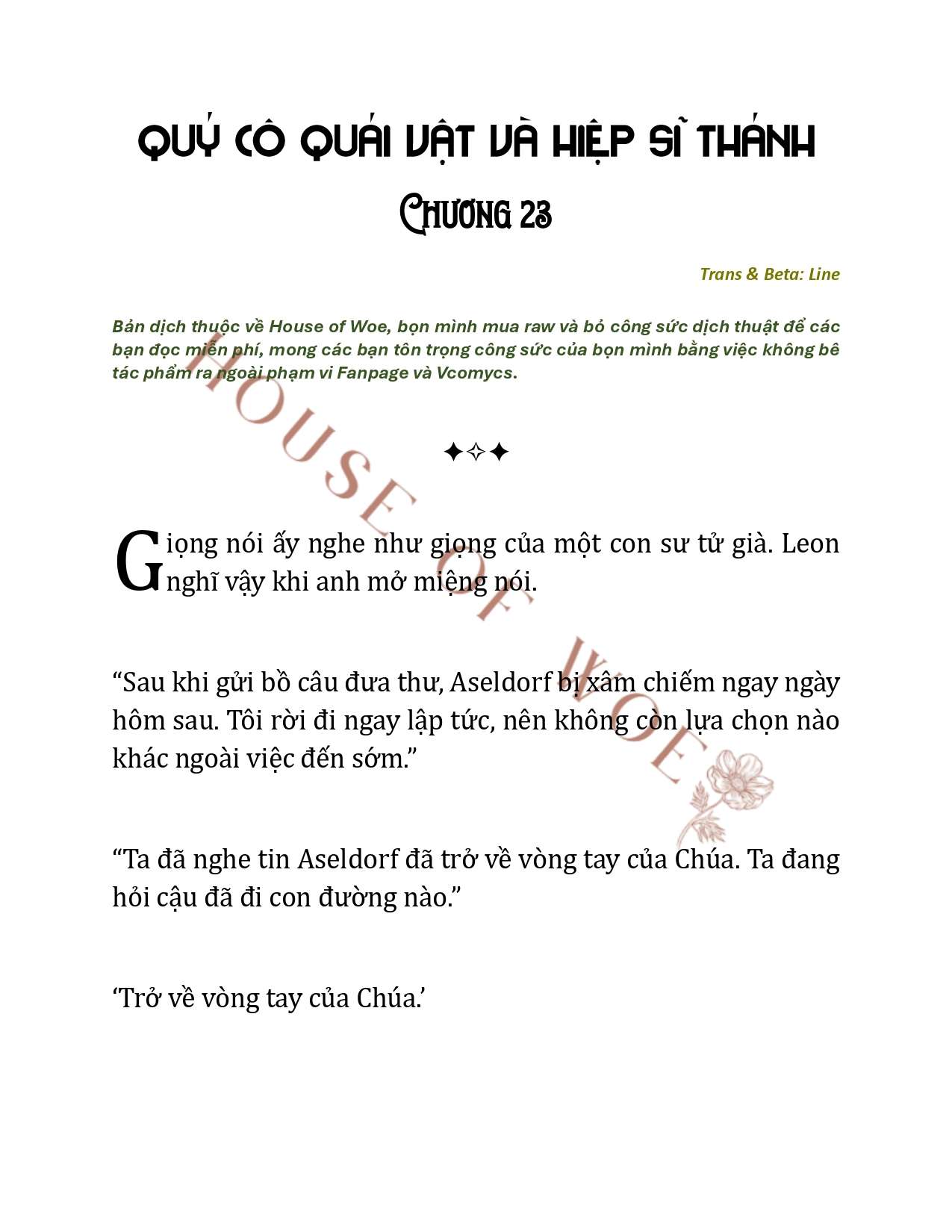 [NOVEL] QUÝ CÔ QUÁI VẬT VÀ HIỆP SĨ THÁNH Chap 23 - Next Chap 24