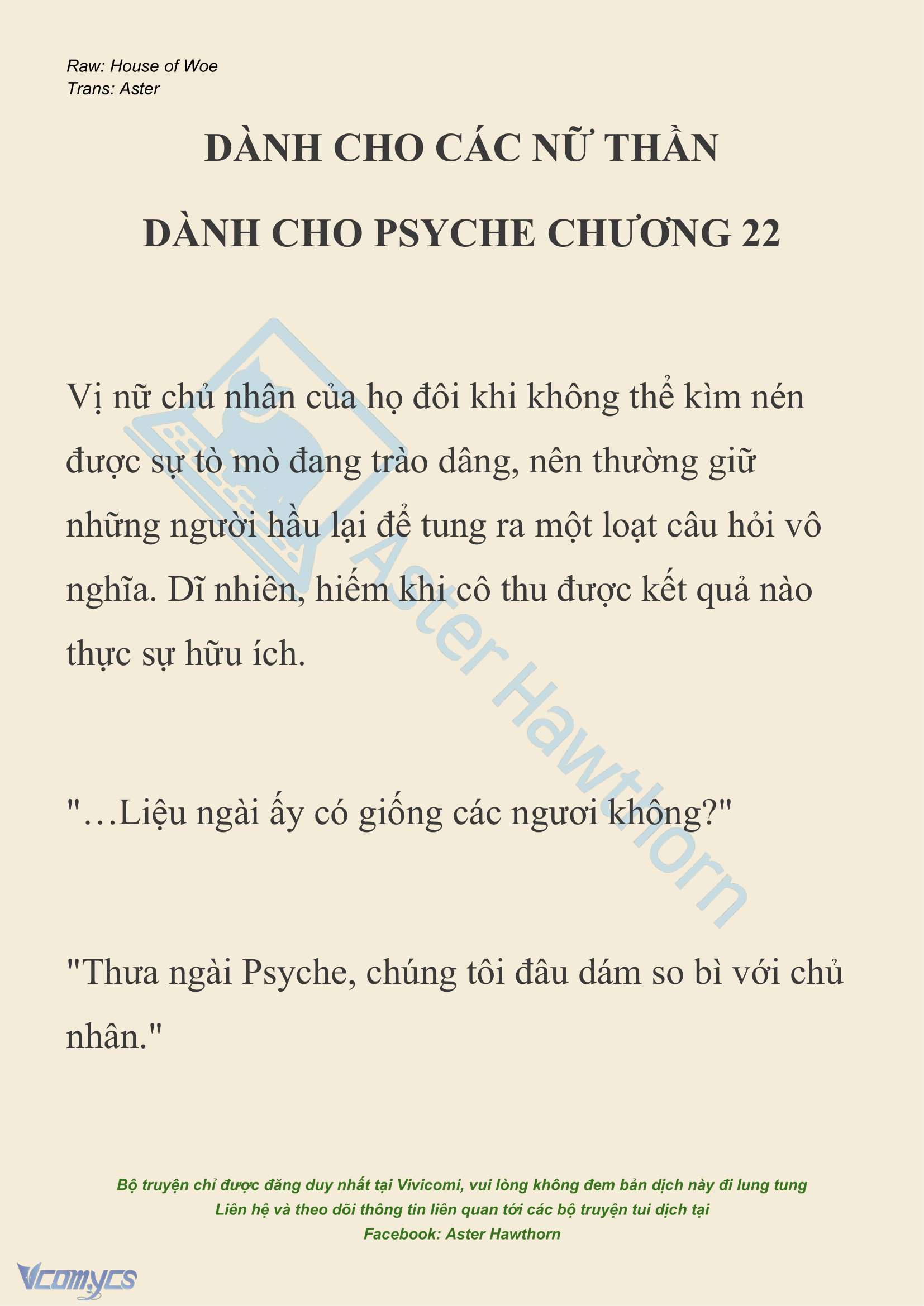 [NOVEL] Dành Cho Các Nữ Thần: Dành cho Psyche Chap 22 - Trang 2