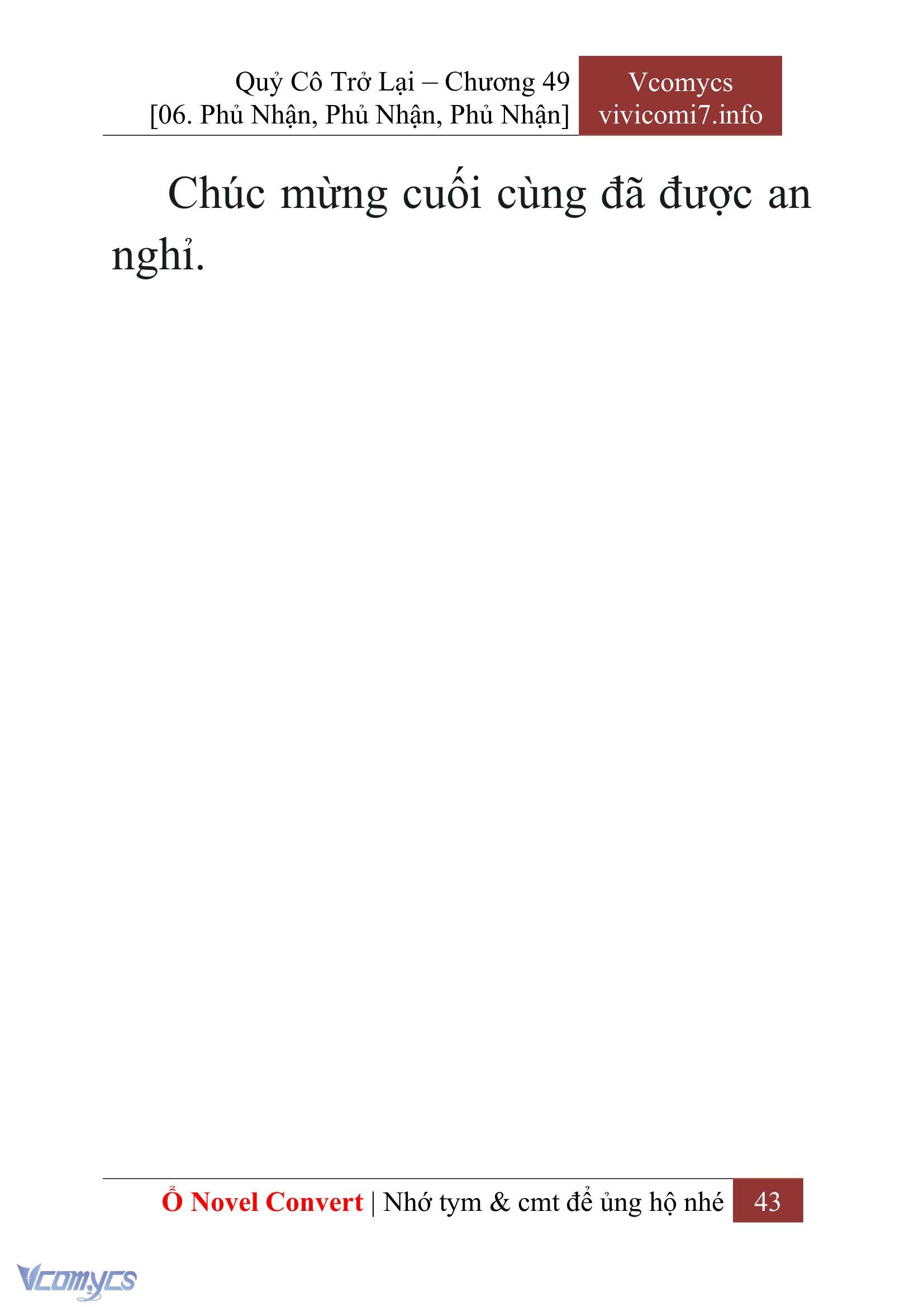 [Novel] Quý Cô Trở Lại Chap 49 - Next Chap 50