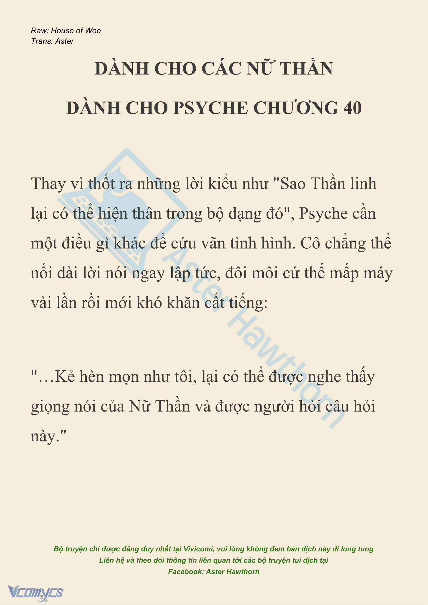 [NOVEL] Dành Cho Các Nữ Thần: Dành cho Psyche Chap 40 - Next 
