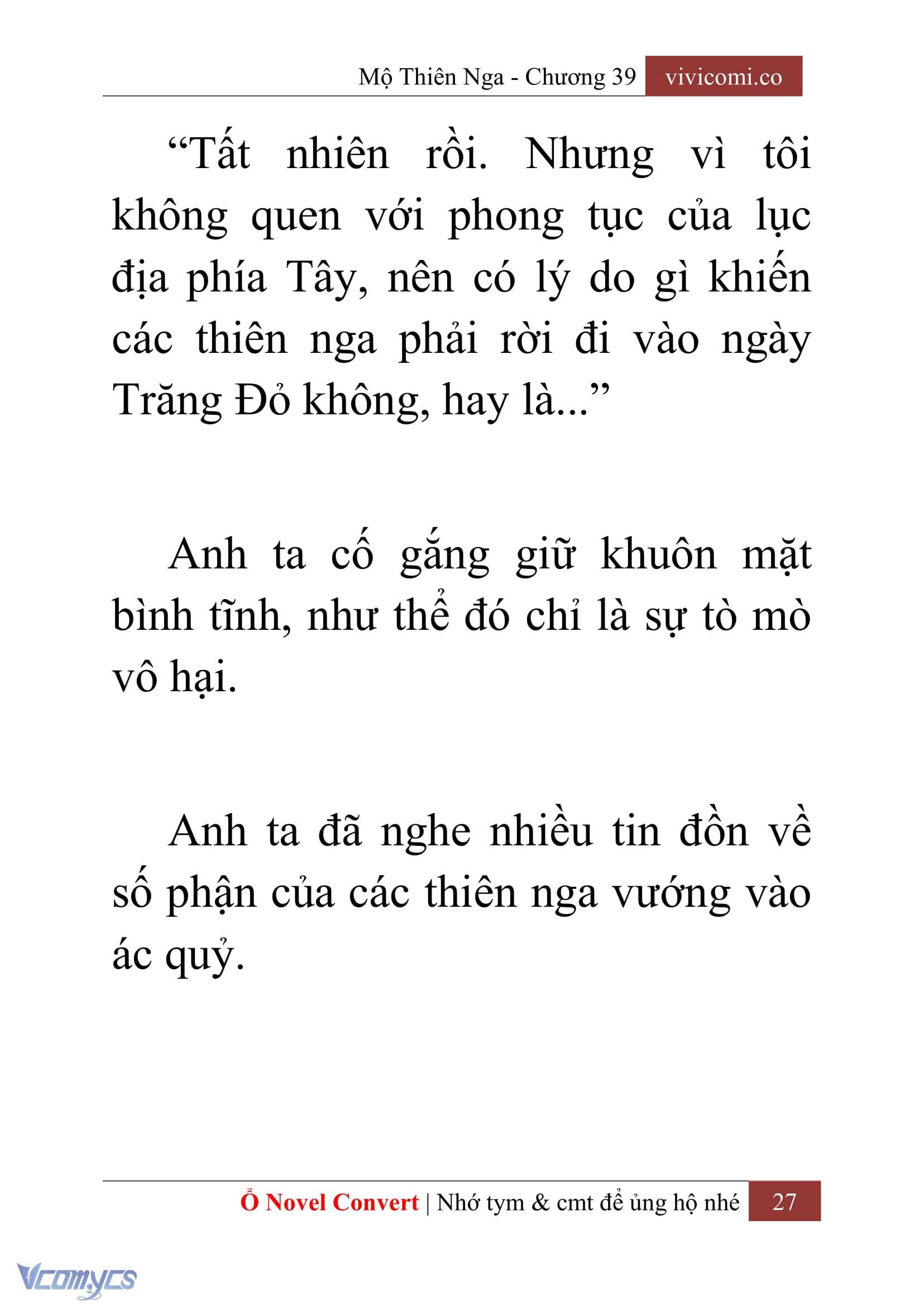 [Novel] Mộ Thiên Nga Chap 39 - Next Chap 40