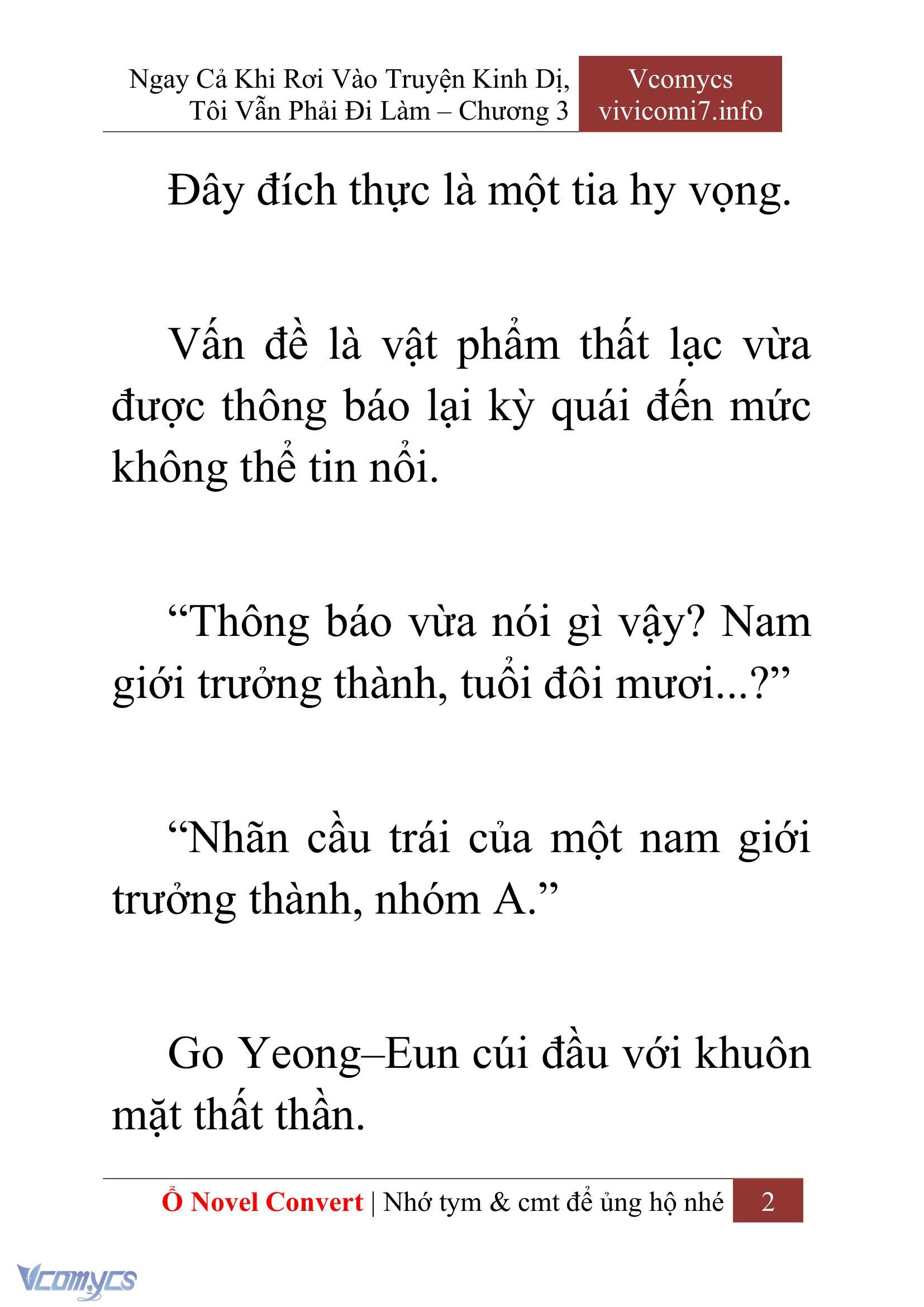 [Novel] Ngay Cả Khi Rơi Vào Truyện Kinh Dị, Tôi Vẫn Phải Đi Làm Chap 3 - Trang 2