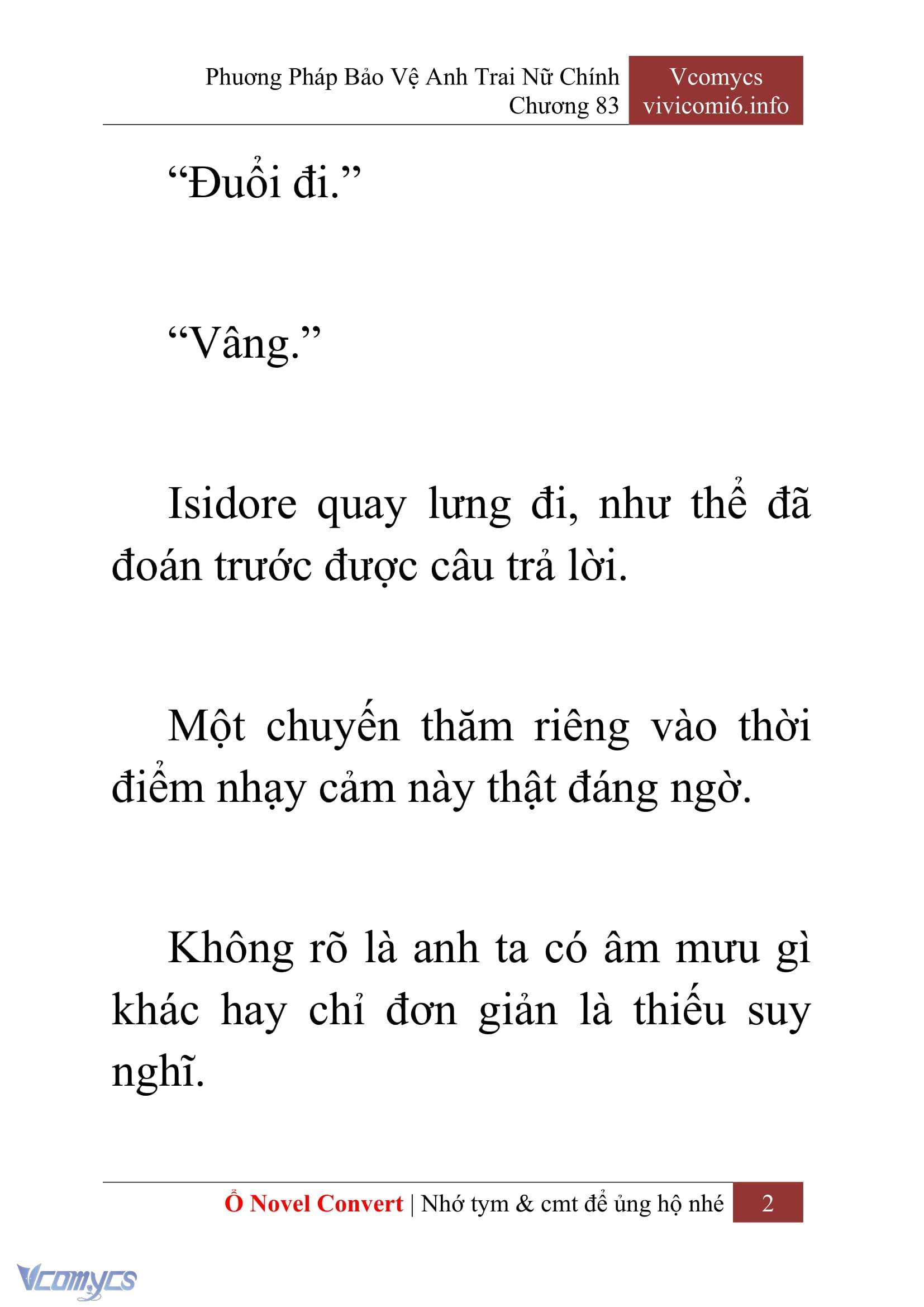 [Novel] Phương Pháp Bảo Vệ Anh Trai Nữ Chính Chap 83 - Trang 2