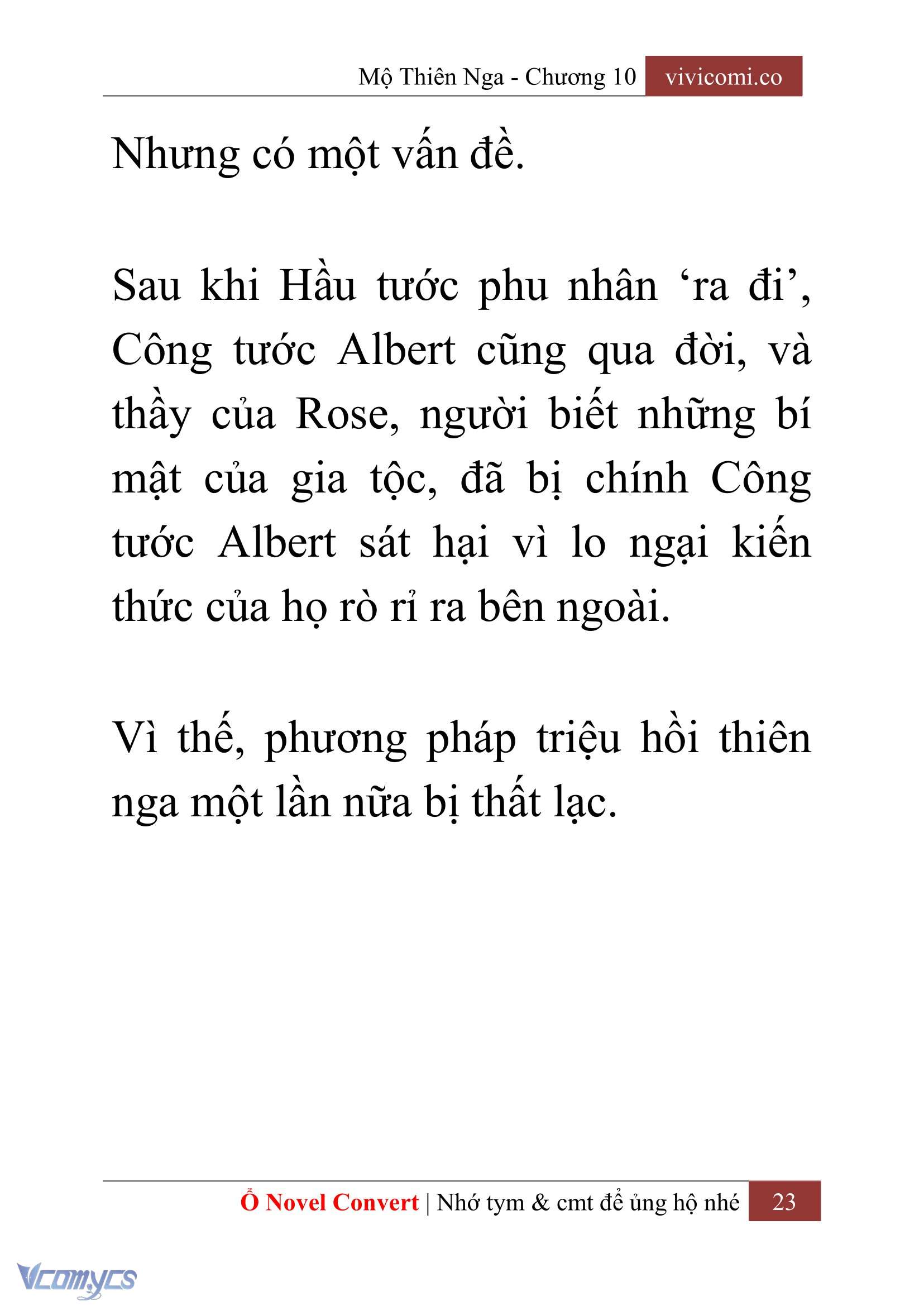 [Novel] Mộ Thiên Nga Chap 10 - Trang 2