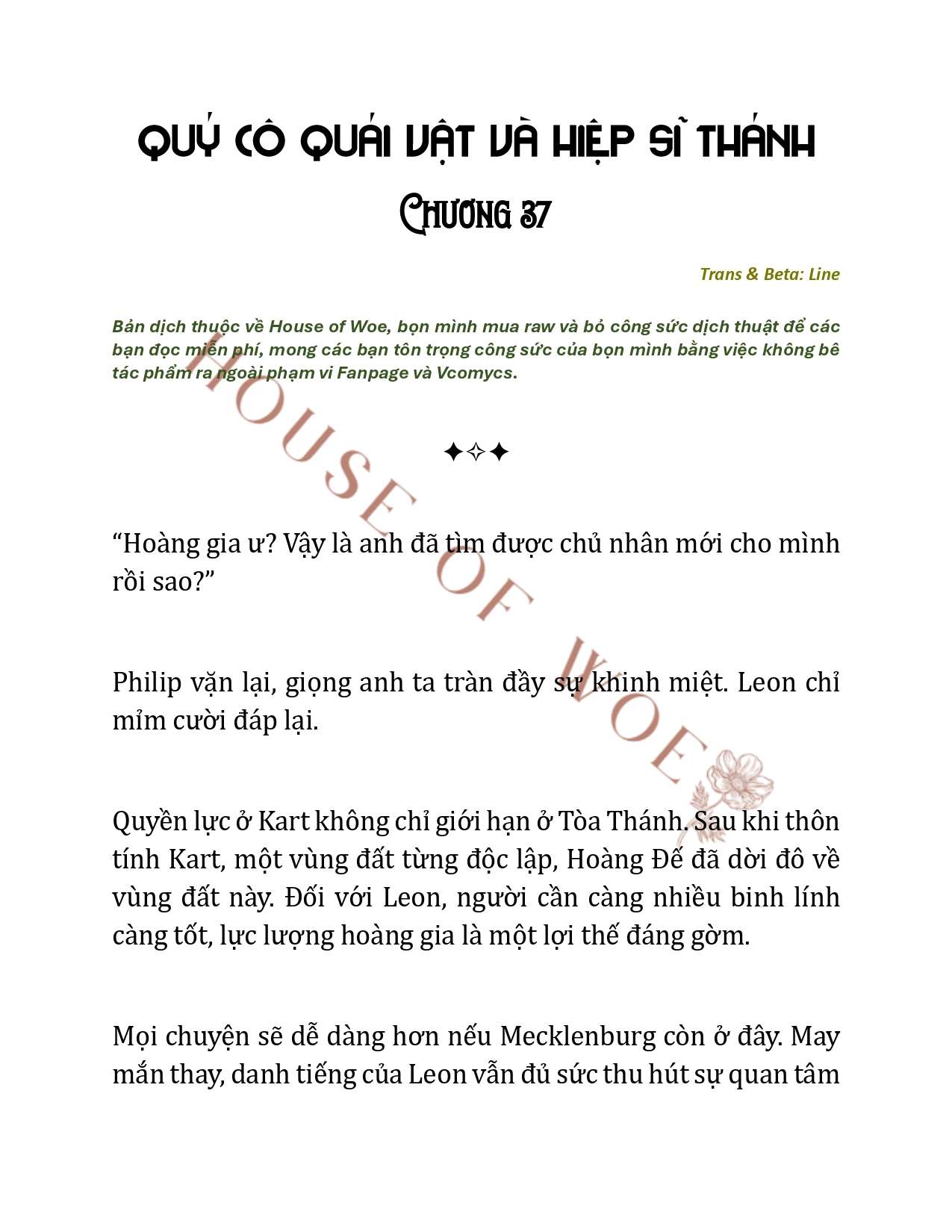 [NOVEL] QUÝ CÔ QUÁI VẬT VÀ HIỆP SĨ THÁNH Chap 37 - Next Chap 38