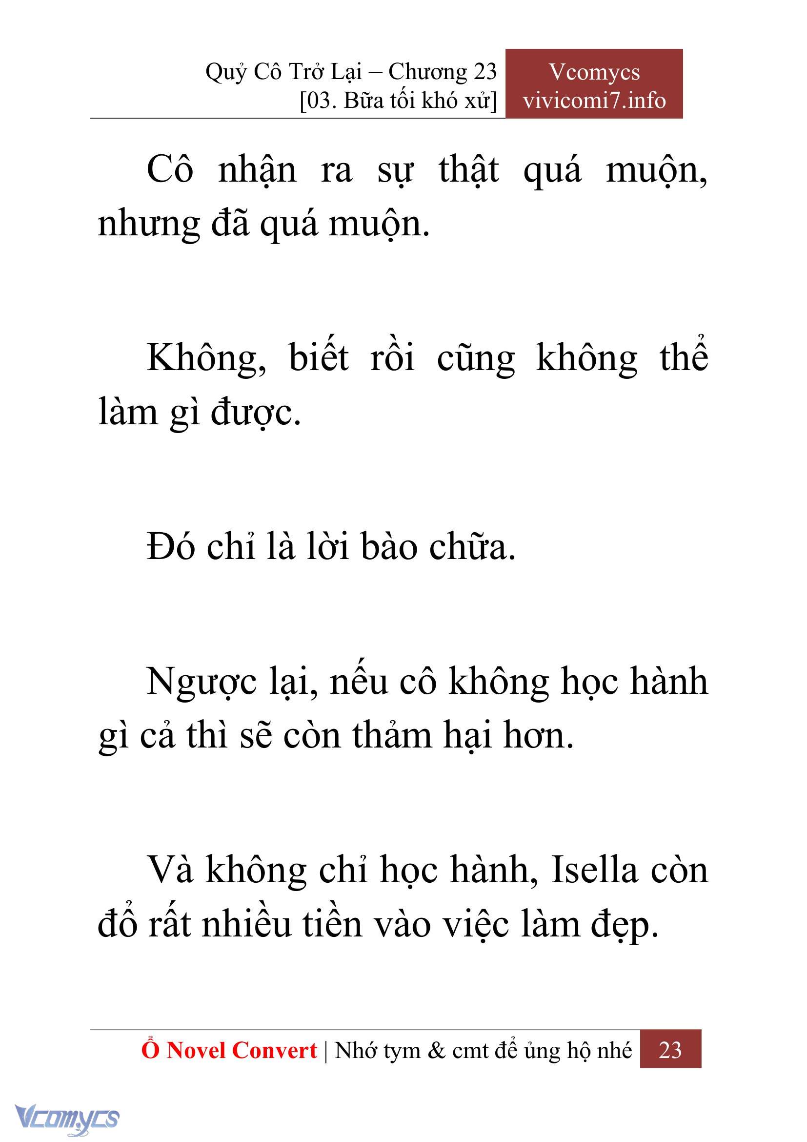 [Novel] Quý Cô Trở Lại Chap 23 - Next Chap 24