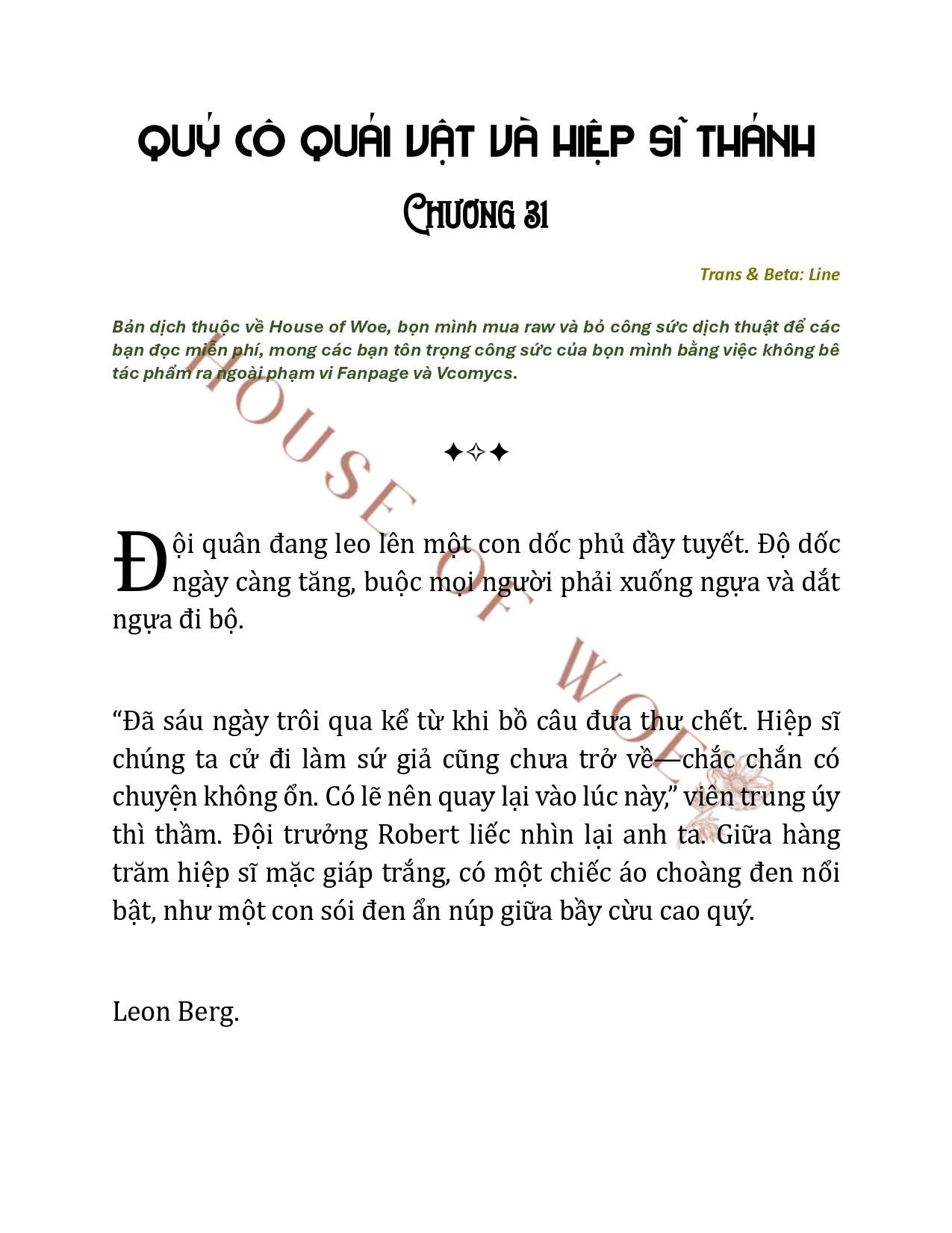 [NOVEL] QUÝ CÔ QUÁI VẬT VÀ HIỆP SĨ THÁNH Chap 31 - Next Chap 32
