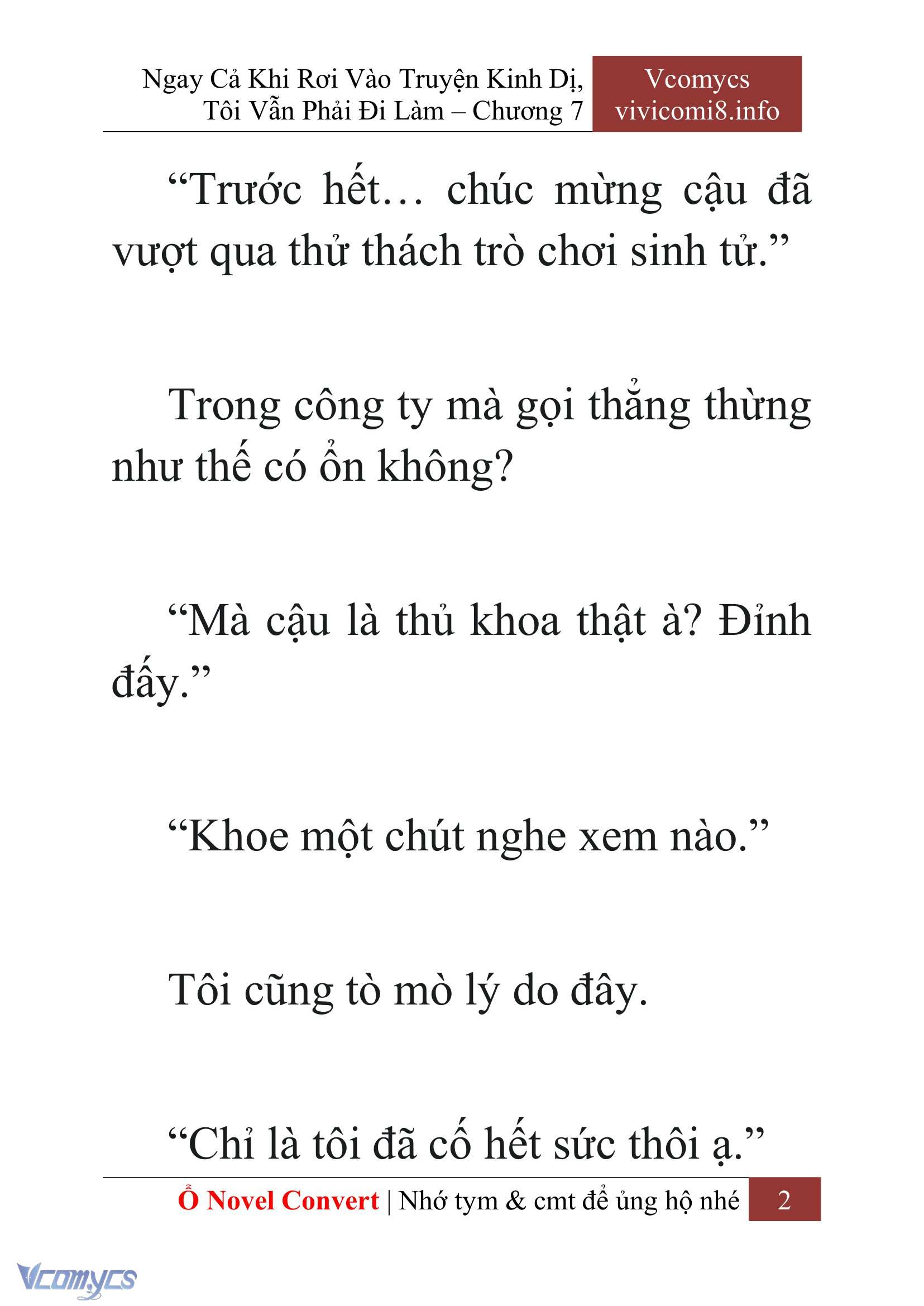 [Novel] Ngay Cả Khi Rơi Vào Truyện Kinh Dị, Tôi Vẫn Phải Đi Làm Chap 7 - Trang 2