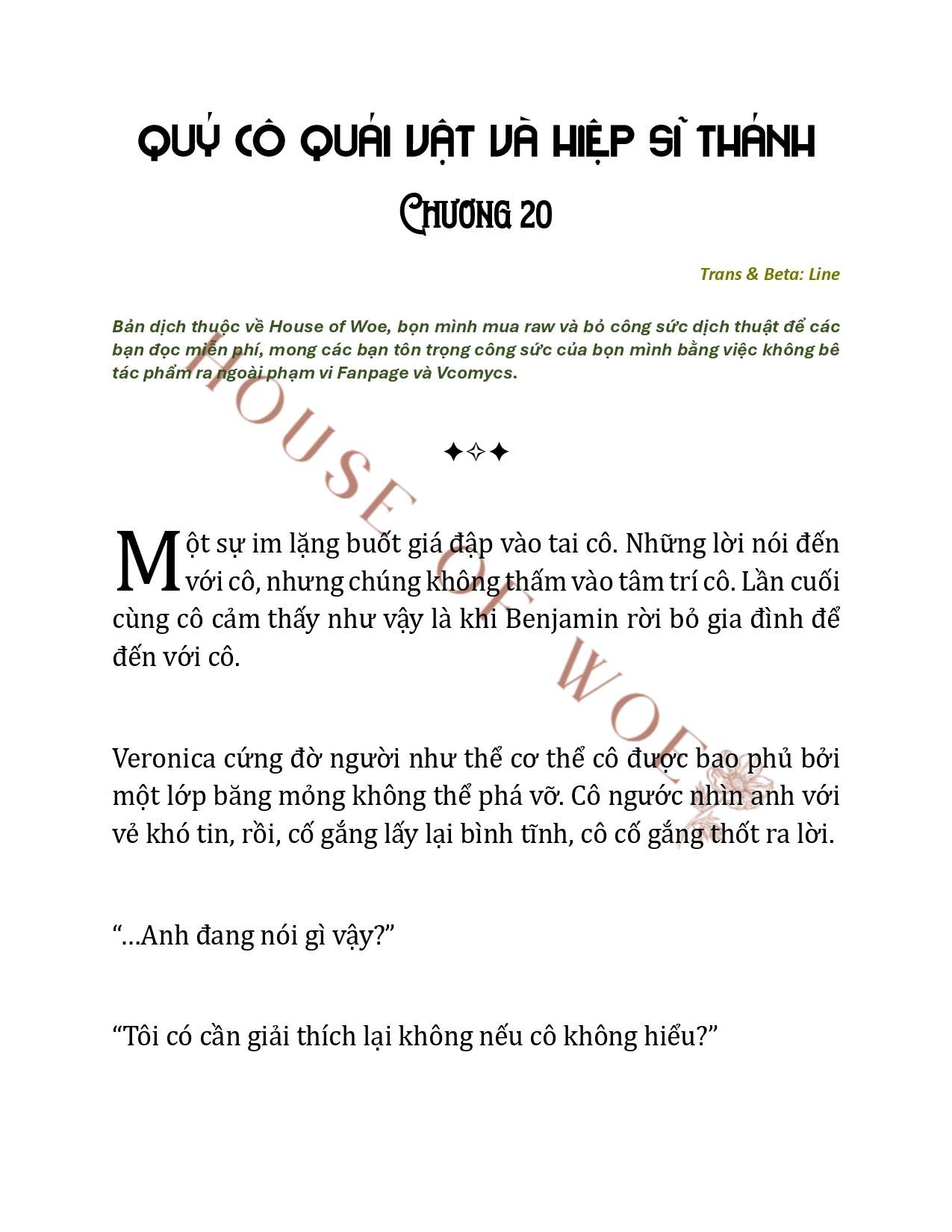 [NOVEL] QUÝ CÔ QUÁI VẬT VÀ HIỆP SĨ THÁNH Chap 20 - Next Chap 21